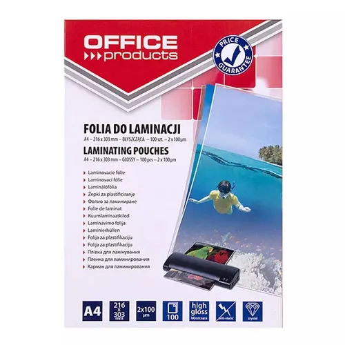 Folia do laminowania A4 Office Products  2x100mikr błyszcząca 100s 5901503679180