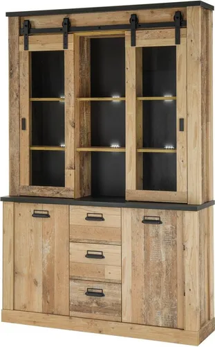 Home affaire Buffet SHERWOOD aus Holz mit Soft-Close-Funktion - Buffet in Holzoptik mit 4 Drehtüren und 3 Schubladen, bietet eine elegante Aufbewahrungslösung und sorgt für sanftes Schließen dank Soft-Close-Funktion.