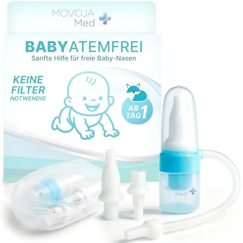 MOVOJA-MED Nasensauger Baby & Kinder - Inkl. Extra Aufsätze & Filterlos I Aus sicherem Medizinsilikon & Wiederverwendbar I Nasenschleimabsauger Nasen Sauger Babys Säugling & Kleinkind nasal aspirator