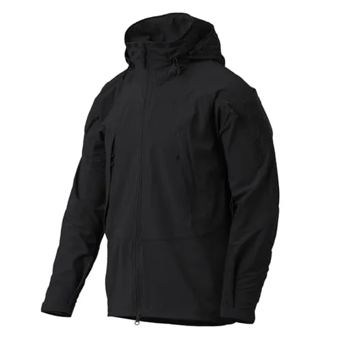 Helikon-Tex TROOPER Jacket MK2 - Schwarze Kapuzenregenjacke, Größe L - Robuste Outdoorjacke im urbanen Militärstil, ideal für wechselhaftes Wetter und optimalen Tragekomfort.