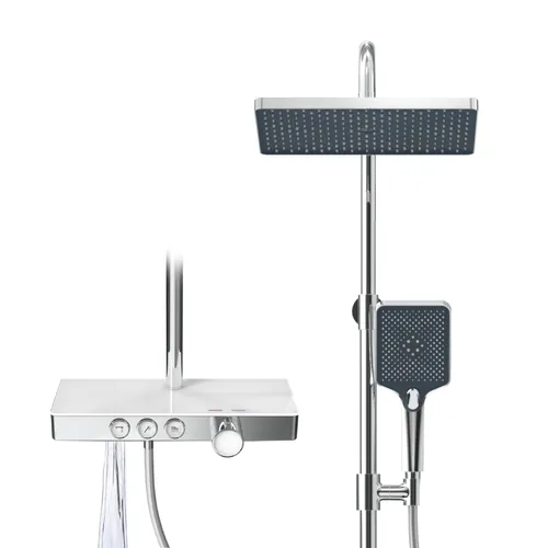EMKE Duschsystem 30x20cm Regenduschset - Brausegarnituren mit 3 Strahlarten und höhenverstellbarer Duschstange für flexiblen Komfort. Erlebe luxuriöse Regenduschen in Chrom-Design!