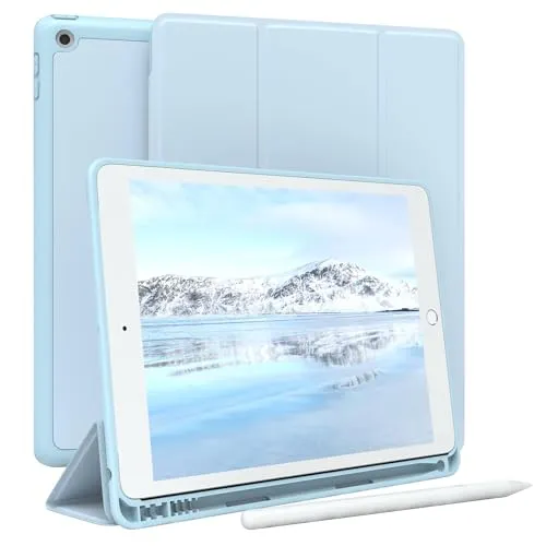 EAZY CASE - Schutzhülle mit Stifthalter für iPad 7 8 9 (2019,2020,2021) Case 10.2 Zoll Hülle mit Stifthalterung Tablet Cover Touchpen Smartcase aufstellbar Klappcase Auto Sleep Wake Up Etui Blau