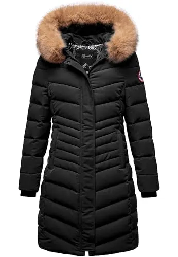 REPUBLIX Damen Gefütterte Winterjacke RJ-8015 Schwarz XXL - Elegante Damen Winterjacke mit feminine Passform. 100% Polyester – pflegeleicht und wärmend. Kunstfellkragen und Kapuze bieten zusätzlichen Wetterschutz. Ideal für Alltag und Freizeit, in 5 Farben erhältlich.