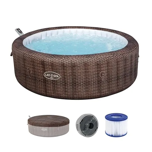 Bestway® Lay-Z-SPA® Bali AirJet™ Energiespar-Whirlpool - Badewannen mit Sprudelfunktion für den Außenbereich, luxuriöses 7-Personen Spa mit App-Steuerung und 40% energieeffizienter Technologie für ganzjährige Entspannung.