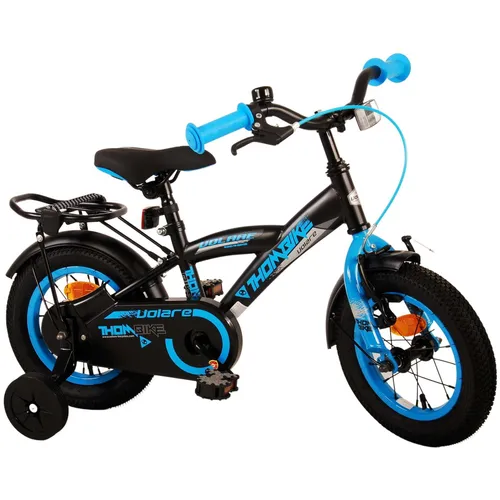 VOLARE Kinderfahrrad Thombike 12 Zoll, blau-schwarz - Stabil und sicher für kleine Rennfahrer - Kinderfahrrad für 2-4 Jahre mit starkem Stahlrahmen, abnehmbaren Stützrädern und höhenverstellbarem Sattel. Perfekt für erste Fahrversuche und sicheres Radfahren!