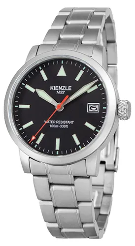 Kienzle FLIEGER Armbanduhr, Schwarz, Militär - Elegante 39 mm Edelstahl-Armbanduhr mit Saphirglas und leuchtenden Ziffern. Ideal für den täglichen Einsatz und wasserdicht bis 100 m – perfekt für Abenteuer.