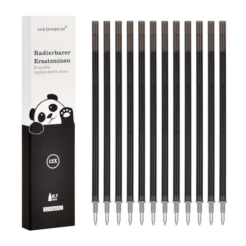 Ersatzminen, Kompatibel Mit Legami Gelstiften, [ 12, Schwarz ], Nachfüllminen mit radierbarer Tinte – 0.7 – mittlere Stärke – Gel-Tintenrollermine
