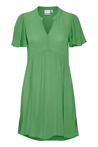 ICHI IHMARRAKECH SO DR11 Damen Freizeitkleid - Stylisches Minikleid aus 100% Viskose mit Flügelärmeln und V-Ausschnitt. Lockerer Schnitt für hohen Tragekomfort. Unterstütze nachhaltige Mode mit diesem bequemen Kleid in der Farbe Greenbriar.