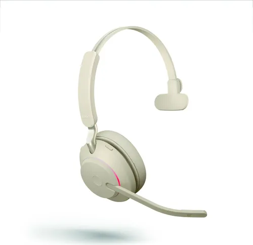 JABRA Evolve2 65 UC Mono Headset - Beige - PC-Headsets mit Bluetooth 5.0, passive Geräuschunterdrückung und bis zu 37 Stunden Akkulaufzeit für ungestörte Gespräche im Büro.