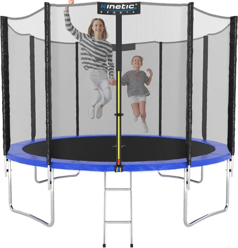 KINETIC SPORTS Trampolin Outdoor Salto Ø 183/244/305/366/400/430/490 cm - Trampolin für Kinder mit Sicherheitsnetz und Leiter, bis 160 kg belastbar, UV-beständig und ideal für den Garten, für sicheres Hüpfen und Spielspaß.