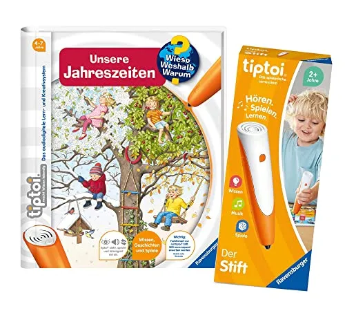 tiptoi Ravensburger Set: Wieso? Weshalb? Warum? | Unsere Jahreszeiten (Kinderbuch) + 00110 Stift, Lernspielzeug für Kinder