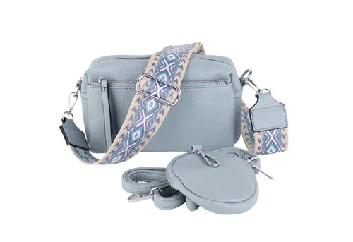 MIRROSI® Umhängetasche mit Wechselgurten für Damen – Babyblau - Stylische Umhängetasche mit 2 Wechselgurten aus hochwertigem Kunstleder. Kompakt und geräumig, ideal für Smartphone, Brieftasche und mehr. Maße: 19x14x8 cm. Vielseitig tragbar für jeden Anlass.