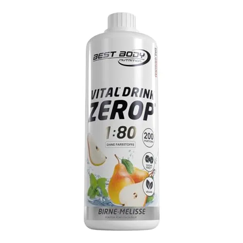 Best Body Nutrition ZEROP Vital Zuckerfreies Getränkekonzentrat Sirup Birne Melisse Ohne Aspartam 1 L ergibt 80 L Getränk Fitness Drink mit Vitaminen B1 B6 Niacin Kalorienarm Wassersprudler