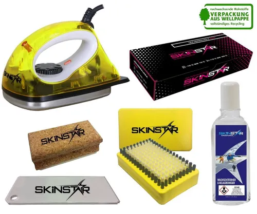 SKINSTAR Starter Ski Wachs Set 6-teilig - Vollständiges Skiwachs Set mit Wachsbügeleisen, Bürste und Reiniger für optimale Pflege und Leistung beim Skifahren.