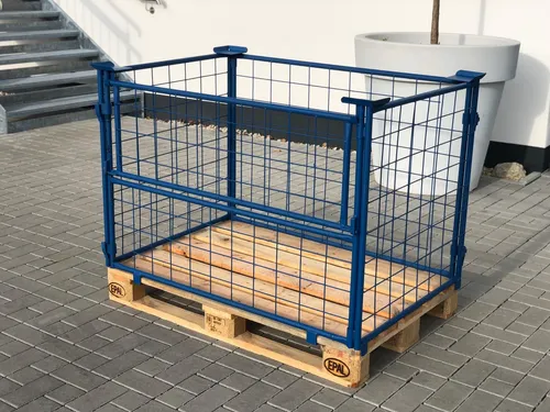 Faltbarer Palettenaufsatzrahmen für Euro-Paletten - Blau - Lagerbehälter & -schränke, 3-fach stapelbar und halb aufklappbare Front für einfachen Zugriff, ideal für effiziente Lagerung.