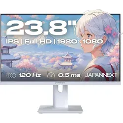 JapanNext 23,8" Gaming Monitor mit 120Hz und 0.5ms Reaktionszeit - Monitore: Weißer 23,8 Zoll IPS Full HD Monitor mit 120Hz Bildwiederholrate und 0.5ms Reaktionszeit für flüssiges Gaming und integrierten Lautsprechern für klaren Klang.