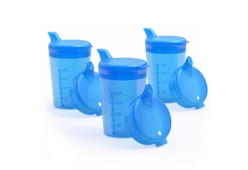 Horn Medical Schnabelbecher 3er Pack - Trinkhilfe in bunten Farben - Die Horn Medical Schnabelbecher erleichtern das Trinken und die Nahrungsaufnahme. Aus lebensmittelechtem Material, spülmaschinenfest und mit praktischem Deckeldesign für verschiedene Flüssigkeiten. Ideal für Senioren und Kinder.