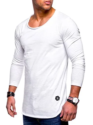 Rello & Reese Herren Oversize Longsleeve Crew Neck Sweatshirt T-Shirt MT-7315 [Weiß,