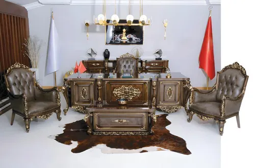 Klassische Büro Einrichtung Luxus Schreibtisch  Sofagarnitur Arbeitszimmer 6tlg