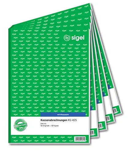 Sigel Formularblock Kassenabrechnung A4, 2x50 Blatt - Professionelles Formularbuch für Kassenabrechnung im praktischen DIN A4 Format. Mit MwSt.- und Netto-Ausweis, ideal für präzise Buchhaltung und sichere Organisation.