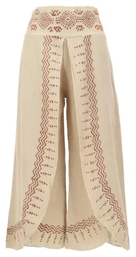 GURU SHOP Palazzohose - Bedruckte Boho Sommerhose für Damen - Leichte, schwingende Palazzohose mit elastischem Bund, handbedruckt für einen einzigartigen Look. Ideal für Strand, Freizeit oder Yoga, bietet sie höchsten Komfort und Bewegungsfreiheit.