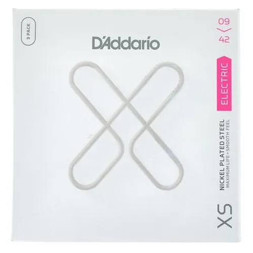Daddario XSE0942-3P E-Gitarren Saitensatz - Elektrogitarren-Saiten, 3er Set Super Light; mit Nickel Plated Steel und Polymer Coating für langlebigen Klang und hohe Flexibilität.