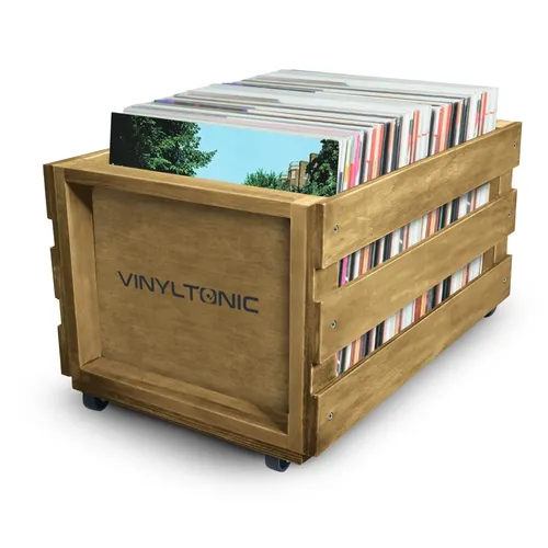 Vinyl-LP-Aufbewahrungskiste aus Holz für Schallplatten in Holzfarben, Groß, Retr
