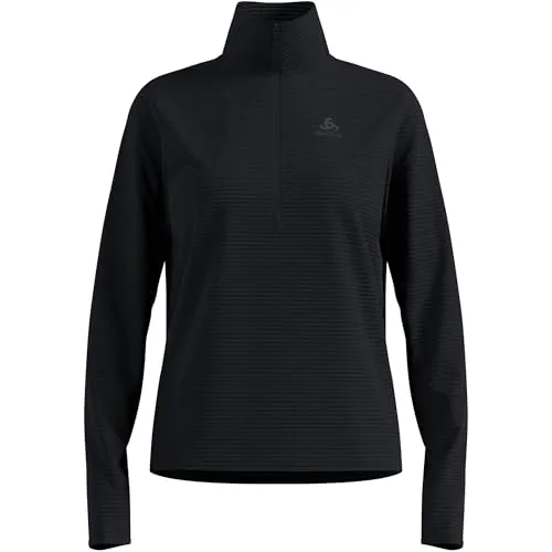 Odlo Damen Essential Thermal 1/2 Zip Midlayer schwarz - Laufbekleidung für kalte Tage, aus innovativem Thermo-Grid-Fleece mit integrierten Fäustlingen für zusätzlichen Komfort und Wärme.