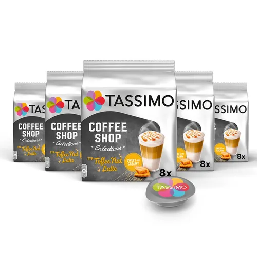 TASSIMO Kapseln Toffee Nut Latte - 40 Getränke - Kaffee Kapseln für Tassimo, cremiger Toffee Nut Latte-Geschmack, ideal für Kaffeeliebhaber und perfekt für gemütliche Genussmomente.