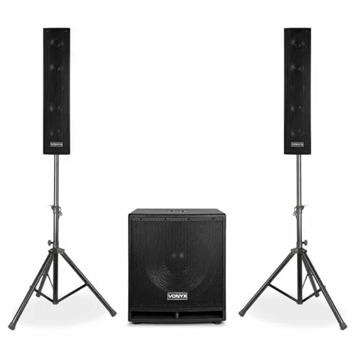 Vonyx VX880BT - Mobile PA Anlage 2.1 mit Bluetooth - Das Vonyx VX880BT Komplettset bietet aktive Lautsprecher mit 800 Watt und vielseitigen Anschlussmöglichkeiten. Ideal für DJs und Veranstaltungen bis 60 Personen, mobil und schnell einsatzbereit.
