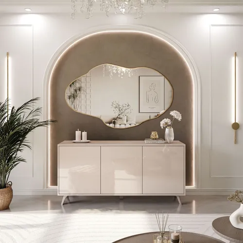 Lookway Kommode SANAYI in Kaschmirfarbe - Elegante Kommode SANAYI in kaschmirfarbener Ausführung bietet stilvolle Aufbewahrung. Mit modernem Push-to-Open-System und langlebiger ABS-Kante vereint sie Funktionalität und zeitlosen Minimalismus für jedes Zuhause.