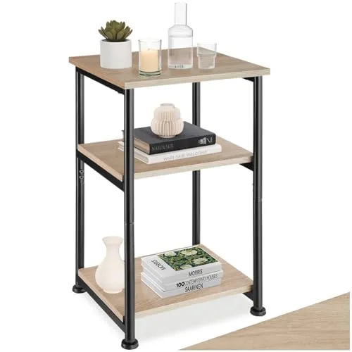 TecTake Beistelltisch Memphis 34x30x59cm - Industrial Holz hell, Eiche Sonoma - Stylischer Beistelltisch im Industrial Look mit drei stabilen Ablagen. Pflegeleichte Melaminbeschichtung und einfach zu montieren - ideal für jedes Zuhause.