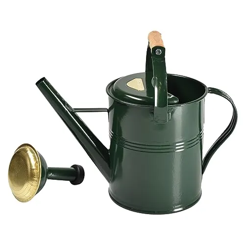 Gießkanne Classic 5L mit Holzgriff - Elegante Gießkanne aus verzinktem Stahlblech mit 5 Litern Volumen. Ergonomischer Holzgriff und abnehmbare Messingbrause für eine komfortable Bewässerung.