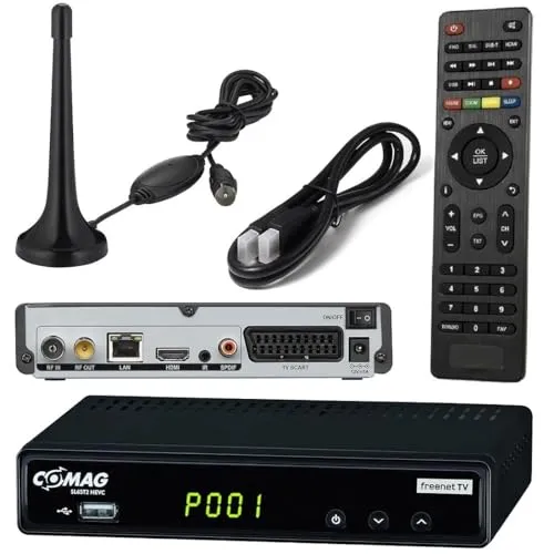netshop 25 Comag SL65T2 DVB-T2 Receiver (Mit Zugangssystem für FREENET TV) + 3 Monate Freenet GRAIS + DVB-T2 Antenne + HDMI Kabel, HDTV, PVR Ready, HD USB Mediaplayer, HDMI & SCART