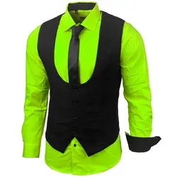 Baxboy Langarmhemd Set - Business Herrenanzug in Grün - Elegantes Hemd/Weste/Krawatte Set für stilvolle Auftritte, aus hochwertigem Material (60% Baumwolle) für optimalen Tragekomfort.