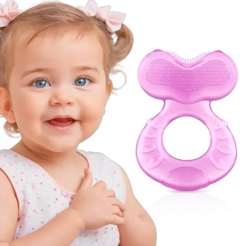 Nuby Teethe-eez weicher Silikon-Beißring | Silikon-Zahnungshilfe mit strukturierter Oberfläche zur Zahnfleischmassage | Hygienisches Etui inklusive | Rosa | Ab 3 Monaten