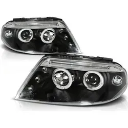 Scheinwerfer Angel Eyes für VW Passat 3BG Bj. 00-05 Schwarz - Scheinwerfer für VW Passat 3BG (00-05) in edlem Schwarz mit moderner Lichtleittechnik und Standlichtringen. Einfache Montage, eintragungsfrei, inklusive H1 Leuchtmittel für sofortige Nutzung.