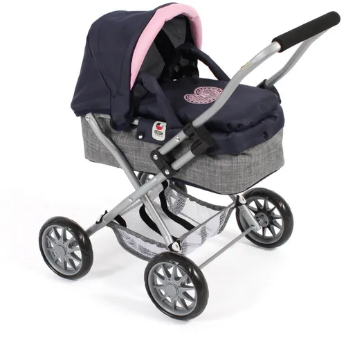 Bayer Chic 2000 555 26 - Puppenwagen Smarty für Kinder ab 2 Jahren - Puppenwagen Smarty in Melange grau-Navy, mit herausnehmbarer Tragetasche und umklappbarem Verdeck – ideal für kleine Puppenmuttis! Maße: 56 x 37 x 56 cm.