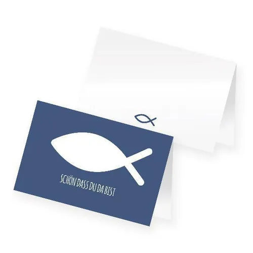 itenga 24 x Tischkarten Platzkarten Namensschild Fisch Kommunion Taufe Konfirmation (blau)