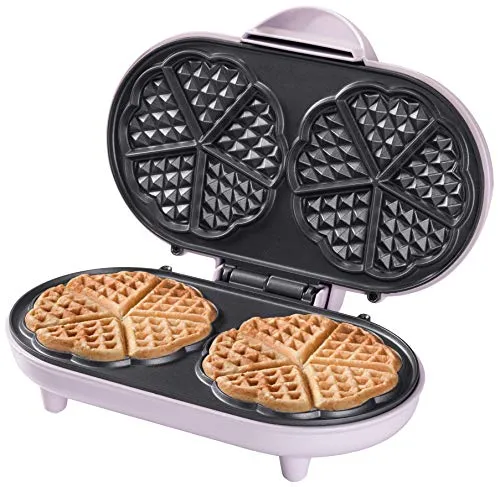 Bestron Waffeleisen ADWM1000P - Doppel-Waffelmaker 1000 W, für klassische Herzwaffeln mit Antihaftbeschichtung in Rosa