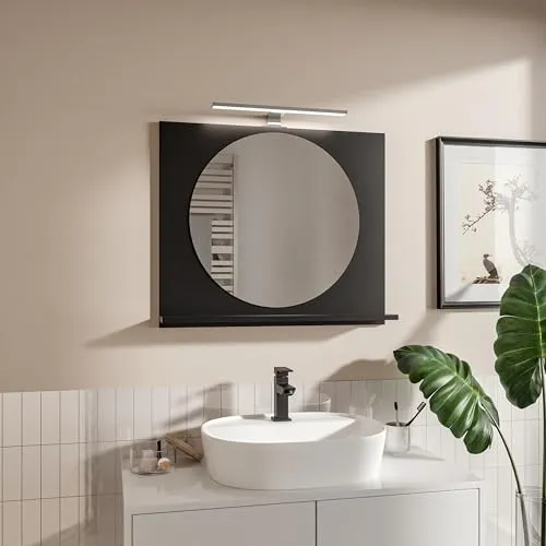 HAJDUK FURNITURE Badspiegel mit Beleuchtung und Ablage, Schwarz, H:60 x B:70 cm - Moderner Badspiegel mit integrierter Ablage und neutraler LED-Beleuchtung. Perfekt für mehr Ordnung im Badezimmer und zur optimalen Raumnutzung. Einfache Montage für jeden Raum.