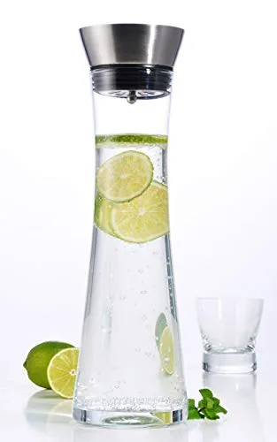Spetebo Glas Karaffe 1 Liter mit Ausgießer und Sieb - Wasserkaraffe Saftkrug Glasbehälter