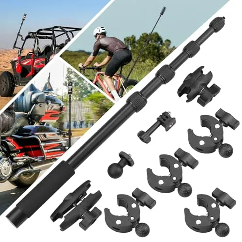 BRDRC Motorradhalterung für Insta360 X4 X5 – Flexibles Montageset - Vielseitige Motorradhalterung mit 150 cm unsichtbarem Selfie-Stick für Insta360 und GoPro. Stabile Doppelklammern sorgen für sicheren Halt auf verschiedenen Oberflächen.