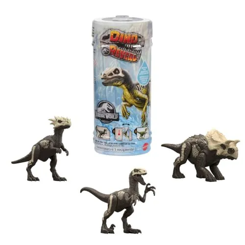 Mattel Jurassic World Dino Reveal Dinosaurierspielzeuge, Überraschung beim Auspacken & warmes Wasser enthüllt gesamte Farbgebung, ca. 13 bis 18 cm, unterschiedliche Arten, JDC52