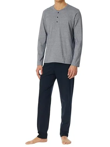 Schiesser Herren Schlafanzug lang mit Knopfleiste - Nachtblau - Schlafanzug für Herren in Nachtblau mit funktionaler Knopfleiste und feinen Ringeln, aus weicher Single-Jersey-Qualität für optimalen Komfort.