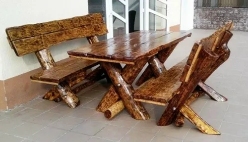 Casa Padrino Rustikales Gartenmöbel Set aus Eiche - Hochwertiges Gartenmöbel Set bestehend aus einem Tisch und 2 Bänken aus massivem Eichenholz. Ideal für den Außenbereich, robust und einzigartig in der Optik.