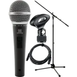 Pronomic DM-58 Dynamisches Gesangs Mikrofon mit Zubehör - Mikrofone - Vielseitiges Gesangsmikrofon mit Supernieren-Charakteristik für optimalen Rückkopplungsschutz und hervorragende Sprachverständlichkeit, inklusive Stativ, Klemme und 5m XLR-Kabel.