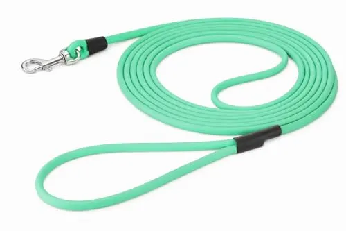 Hundeleine – Trainings- und Suchleine mit Handschlaufe – 5m x 6mm – Flamingo Caspar Mintgrün – Biothane – Karabiner verchromt
