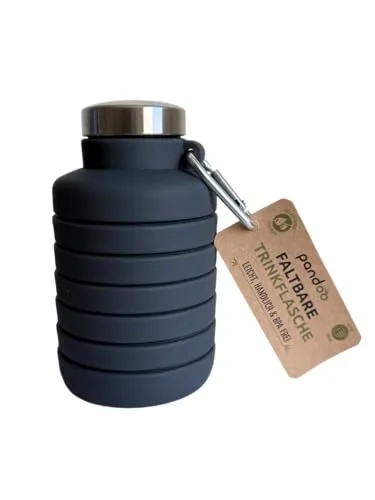 pandoo Trinkflasche aus Edelstahl und Silikon - Praktische Wasserflasche mit Edelstahldeckel und Silikon-Materialmix. Spülmaschinengeeignet und ideal für unterwegs, um hydratisiert zu bleiben.