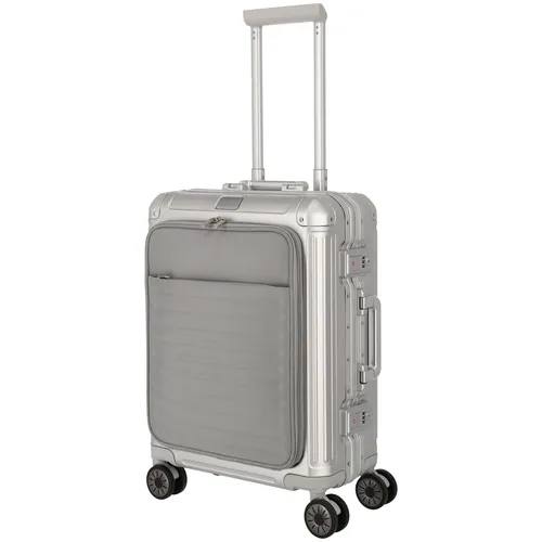 Travelite Next Trolley S 4-Rad mit Vortasche Silber 079846-56 - Trolley aus robustem Aluminium, ideal für stilvolle und strapazierfähige Reisen. Mit TSA Kombinationsschloss und praktischer Vortasche für Laptop und Dokumente.